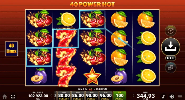40 Power Hot Coin Boost საბაზისო თამაშის მოგება