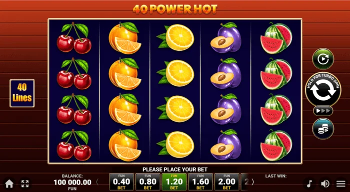 40 Power Hot Coin Boost თამაშის ეკრანი